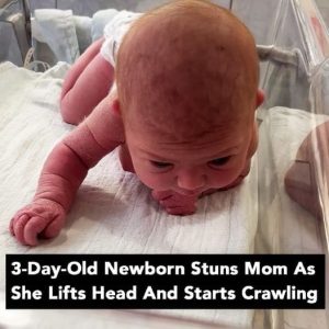 First-time mom is stunned when newborn baby lifts her head and crawls across the hospital cot.