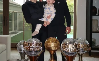 DWTS’ Jenna Johnson and Val Chmerkovskiy Line Up Mirrorball Trophies for Photo With Son Rome!
