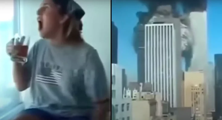 Shocking footage shows people's immediate reactions to 9/11 in homemade video filmed as attack happened