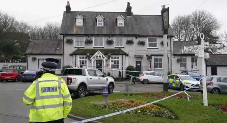 Woman shot dead at pub on Valentine's Day as police launch village manhunt