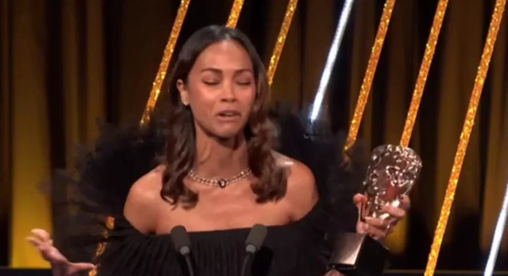 Zoe Saldana comments censored by BBC during teary acceptance speech after winning award at 2025 BAFTAs
