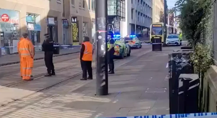 Girl, 3, dies after van and tram collide in Manchester City Centre