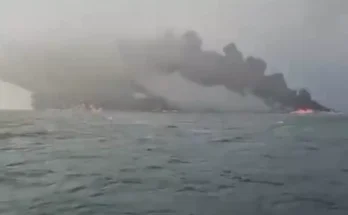 Oil tanker bursts into flames after being struck by container ship off coast of UK